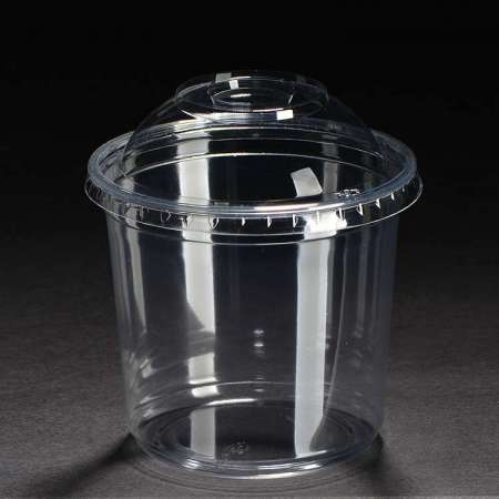 Biodegradable Plastic Round Deli Containers Transparent PET Food Packing Cups with lids