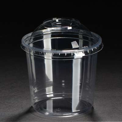 Biodegradable Plastic Round Deli Containers Transparent PET Food Packing Cups with lids